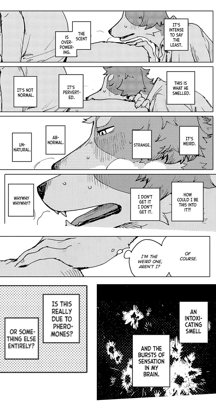 some furry guy has a spiritual crisis because he just realized he enjoys huffing another guy's junk